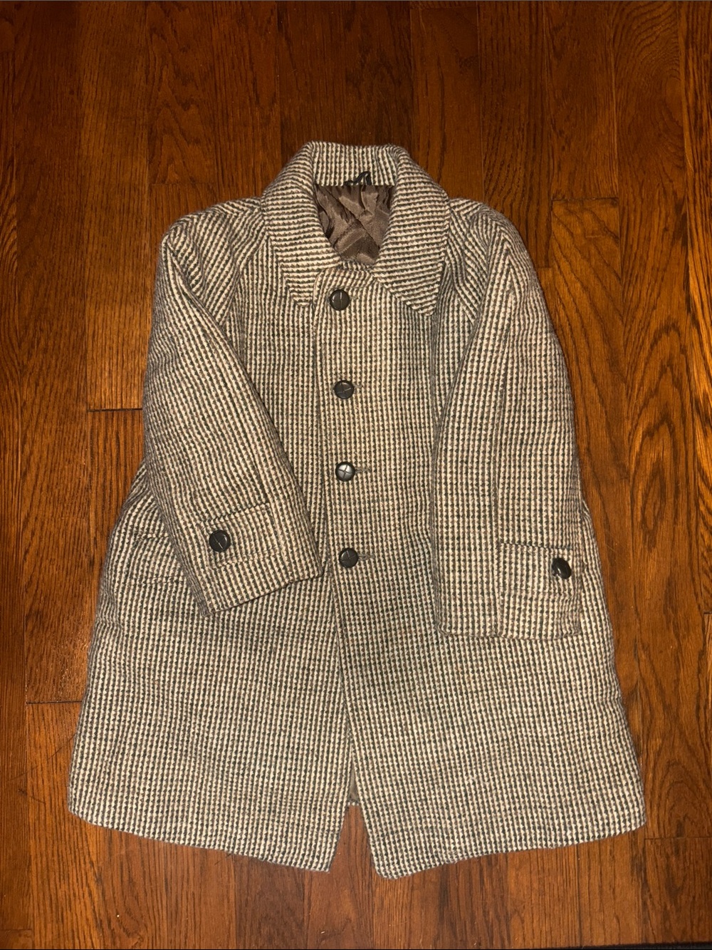 Vintage Sears Roebuck Houndstooth Wool-Blend Button Coat in Brown and Cream